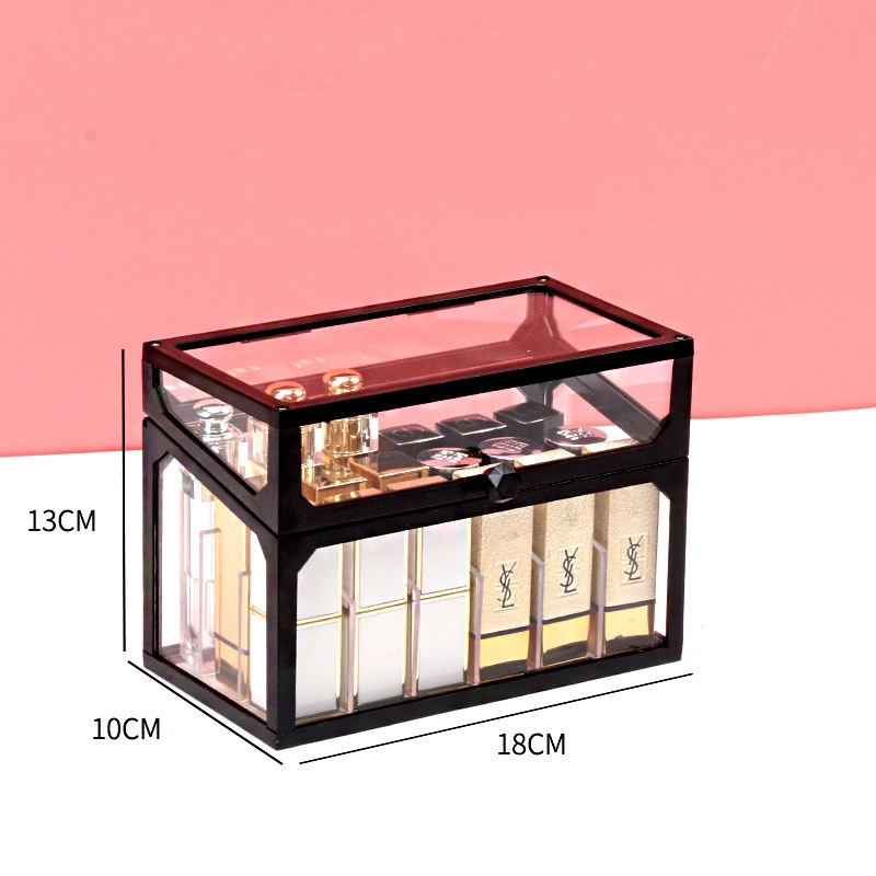 Popular glass lipstick storage box, dust-proof and water-proof desktop transparent cosmetics organization rack, ins lip gloss display rack undefined