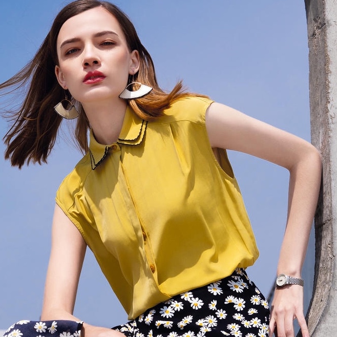 Jimiseo 2020 Summer Yellow simple and fashionable sleeveless shirt top