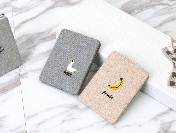 双面刺绣折叠化妆镜 便携随身麻布小方镜双面折叠镜详情图4