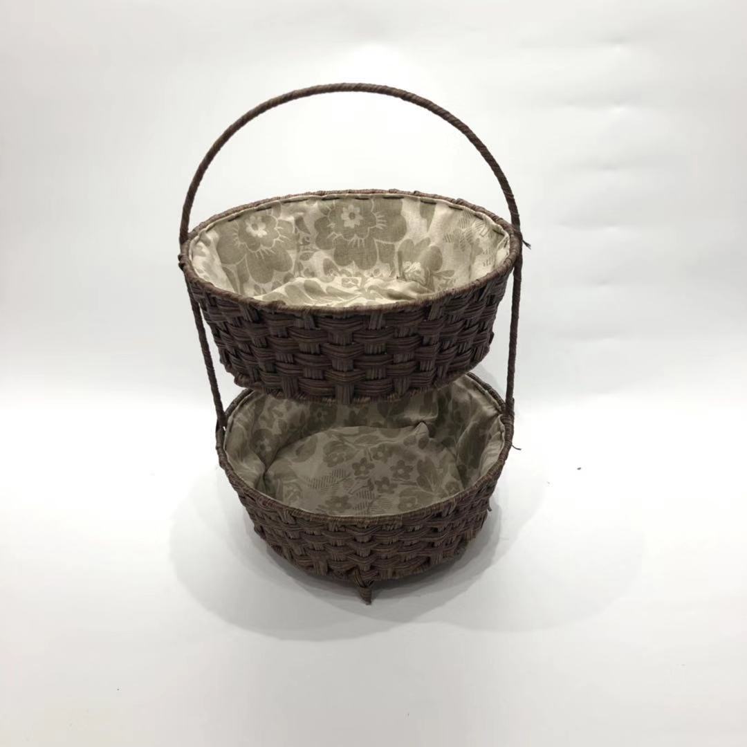 两层胶藤水果篮 浅咖色