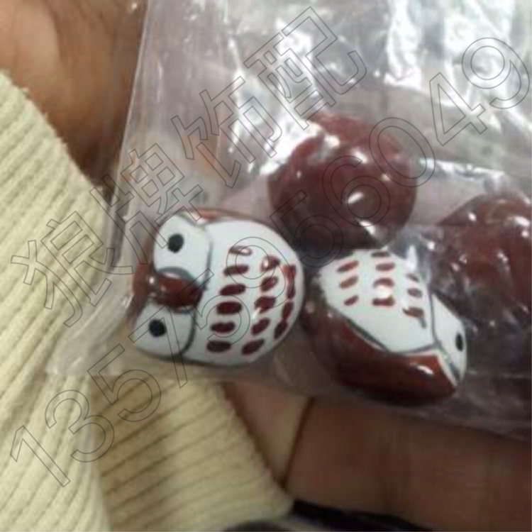 Ceramic coffee-colored hand-painted brocade owl beads thumbnail