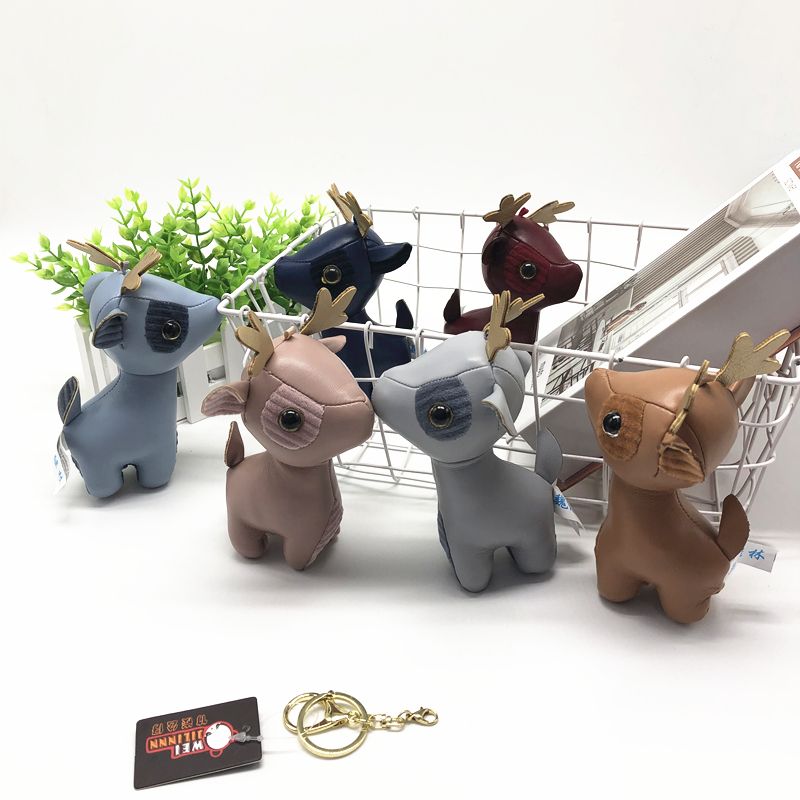 Fine PU leather deer plush toy key chain Deer pendant fine doll doll machine wholesale