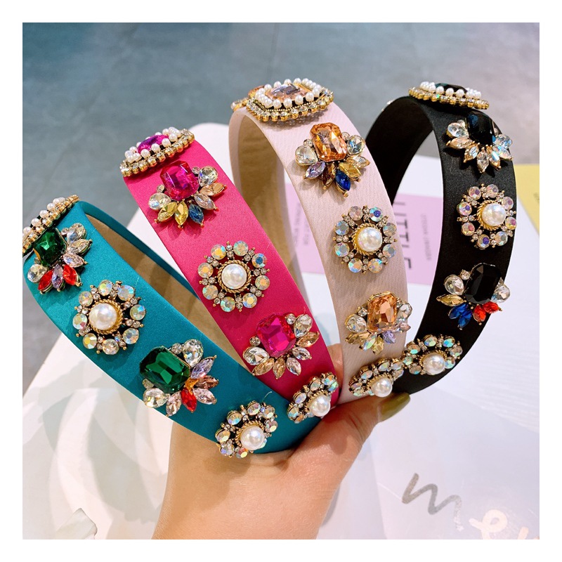 New Wide Headband Women's Gem Hairpin Korea Inlaid Drill Hoops Tidal Hair Adornment Baroque Crystal Headband Net Red details Picture