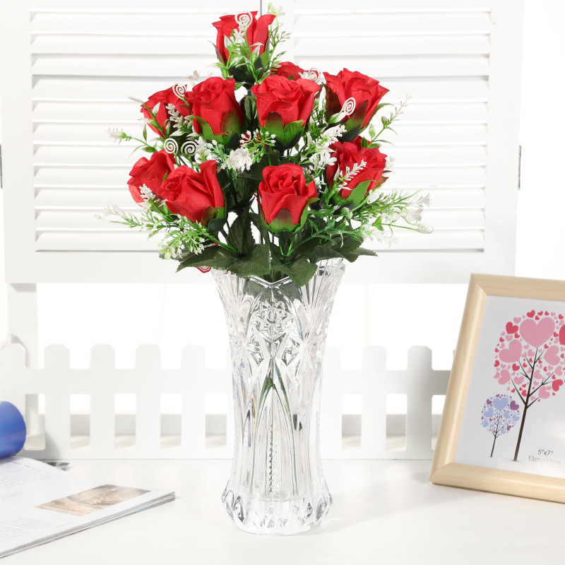 Yiwu Fumin Silk Flower Factory wholesals 12 artificial rose silk flowers, wedding decoration flowers and living room decoration flowers undefined