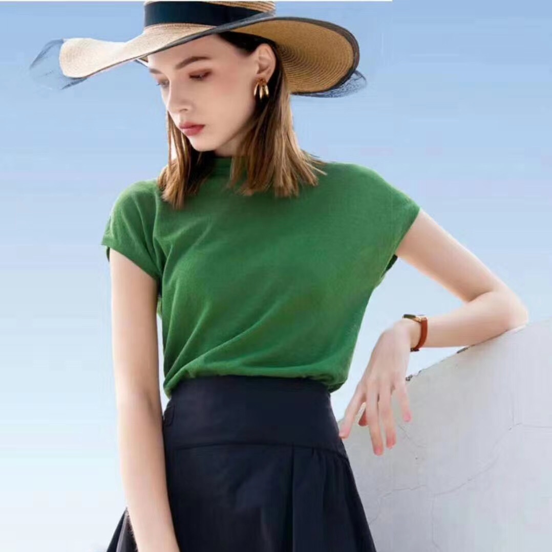 吉米赛欧 2020夏冰丝料针织绿色上衣