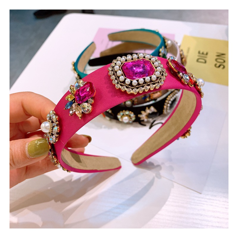 New Wide Headband Women's Gem Hairpin Korea Inlaid Drill Hoops Tidal Hair Adornment Baroque Crystal Headband Net Red undefined