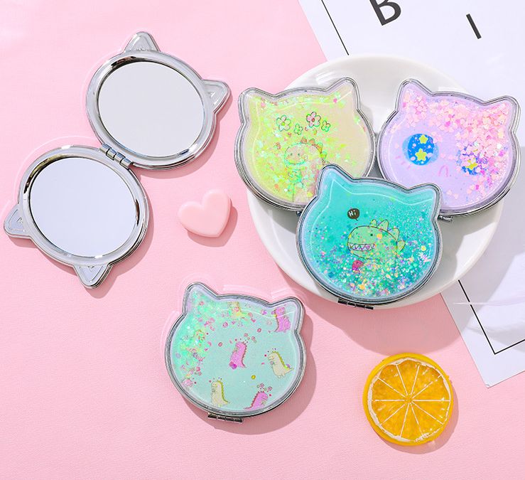 猫头炫彩流沙化妆镜女士折叠双面镜补妆便携小镜子图案可定制详情2