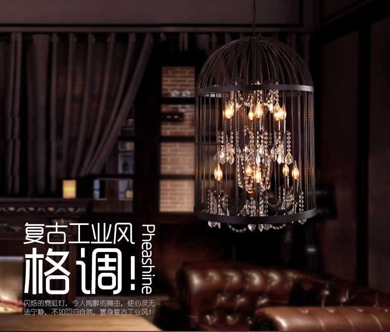 Loft retro industrial restaurant hot pot restaurant Lamps European do old bar bird cage crystal iron chandelier lamps