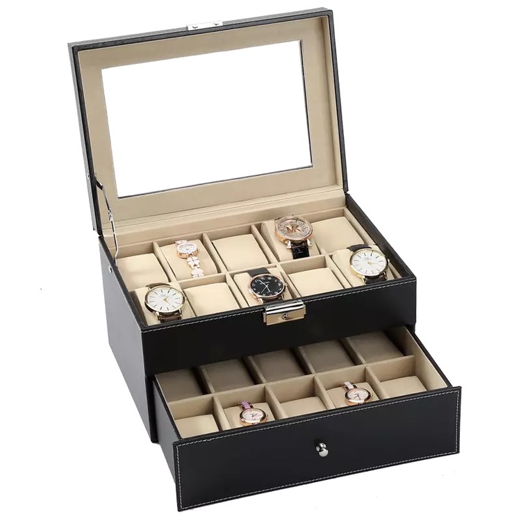 Double-Deck 20-Position Leather Watch Storage Case