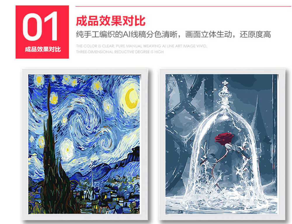 厂家批发DIY数字油画彩绘动物40*50CM无带木框风景动物填色装饰画