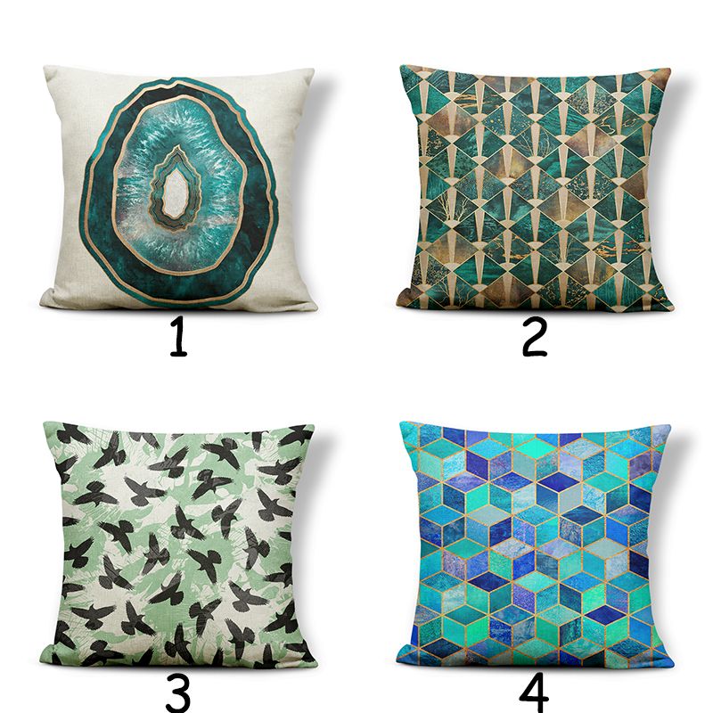 Green Geometric Square Lines Throw Pillow Home Decoration Living Room Sofa Wholesale Cushion Cover Eye Pillowcase details Picture