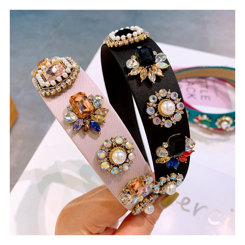 New Wide Headband Women's Gem Hairpin Korea Inlaid Drill Hoops Tidal Hair Adornment Baroque Crystal Headband Net Red Specification drawing