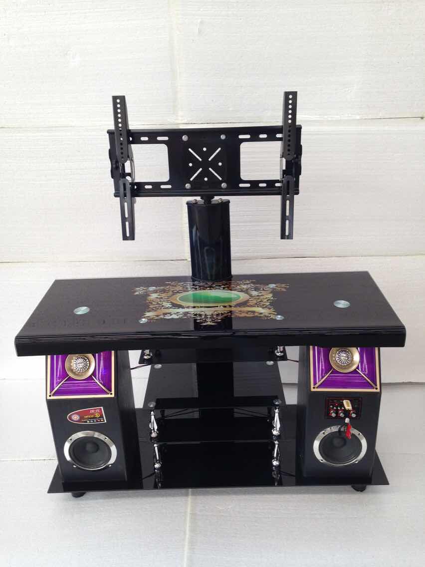 Rectangular with corners black paint toughened glass hanging living room home TV cabinet with sound multifunction