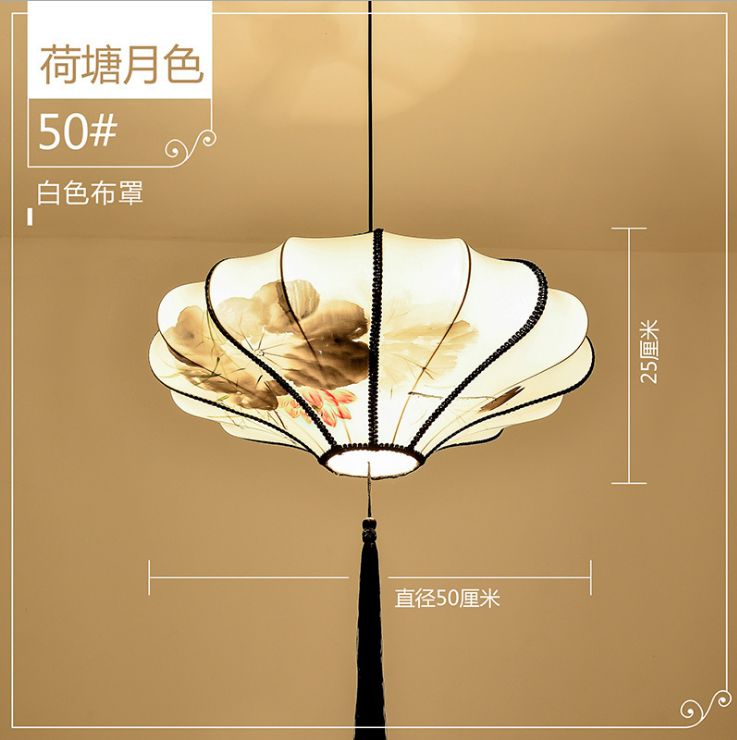 50 Chinese-style antique lanterns, classical hand-painted ink-wash lanterns, fabric decorative chandeliers for hotels, restaurants and tea houses details Picture