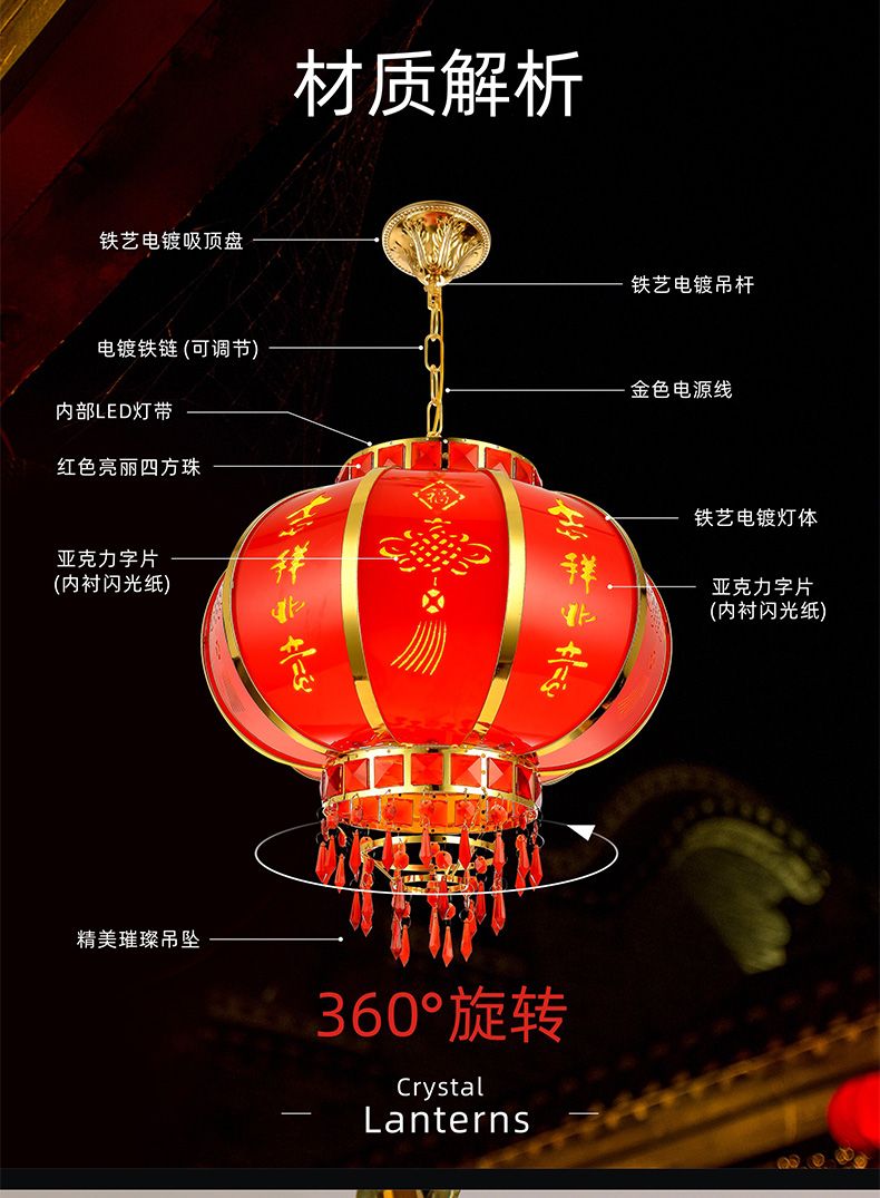 冬瓜灯笼大门吊灯大号新年春节中式户外led过年阳台水晶旋转灯笼详情图16