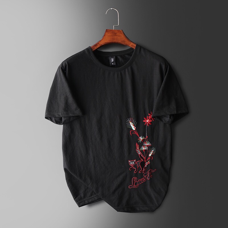 Black short-sleeved T-shirt 2 details Picture