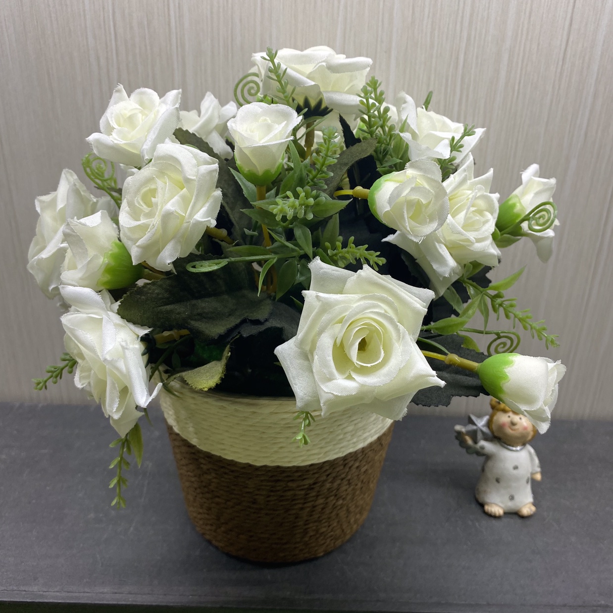 义乌好货 藤编蓝仿真花盆栽，清新家居摆件