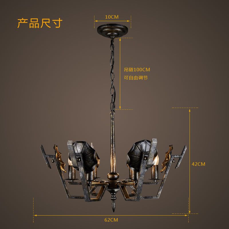 Loft with industrial decor, Wrought iron chandeliers, American retro living room, dining room, creative studio, clothing store lighting