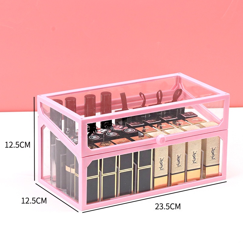 Popular glass lipstick storage box, dust-proof and water-proof desktop transparent cosmetics organization rack, ins lip gloss display rack undefined
