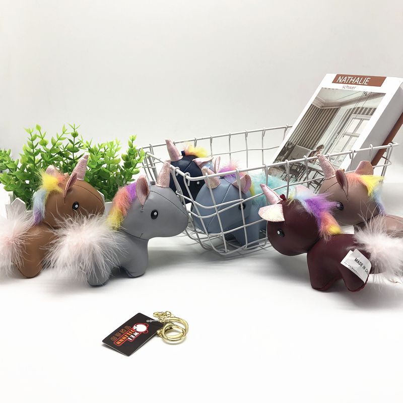 The latest PU leather unicorn-fur toy key chain pony pendant bag pendant doll doll with doll grabbing machine