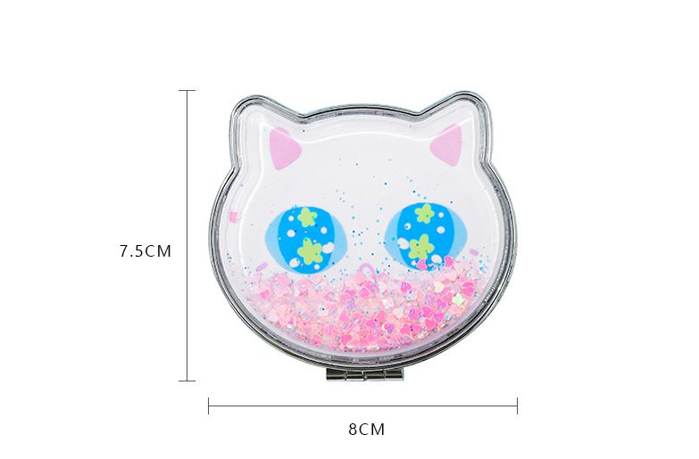 猫头炫彩流沙化妆镜女士折叠双面镜补妆便携小镜子图案可定制