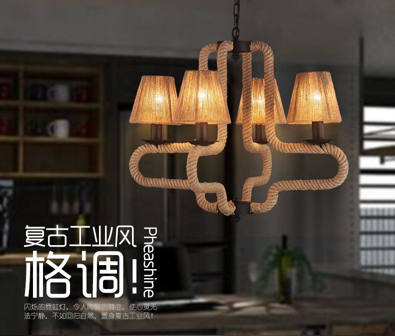 Creative lamps and lanterns of American country restaurant bar bar and Nordic simple bar cafe art hemp rope chandelier lamps and lanterns