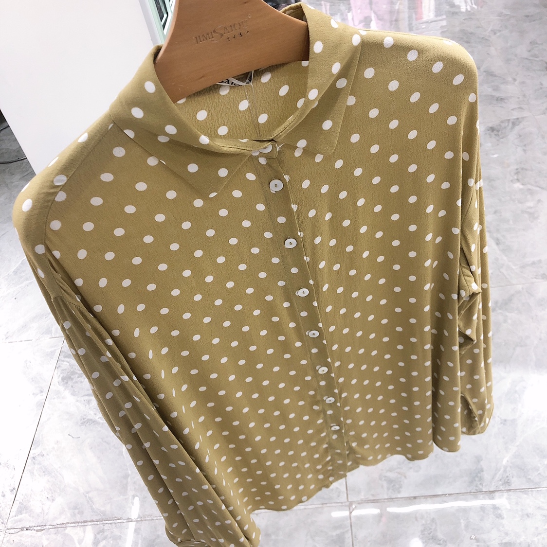 Jimmy Seio 2020 Spring Long-sleeved melon Green fashionable polka dot shirt