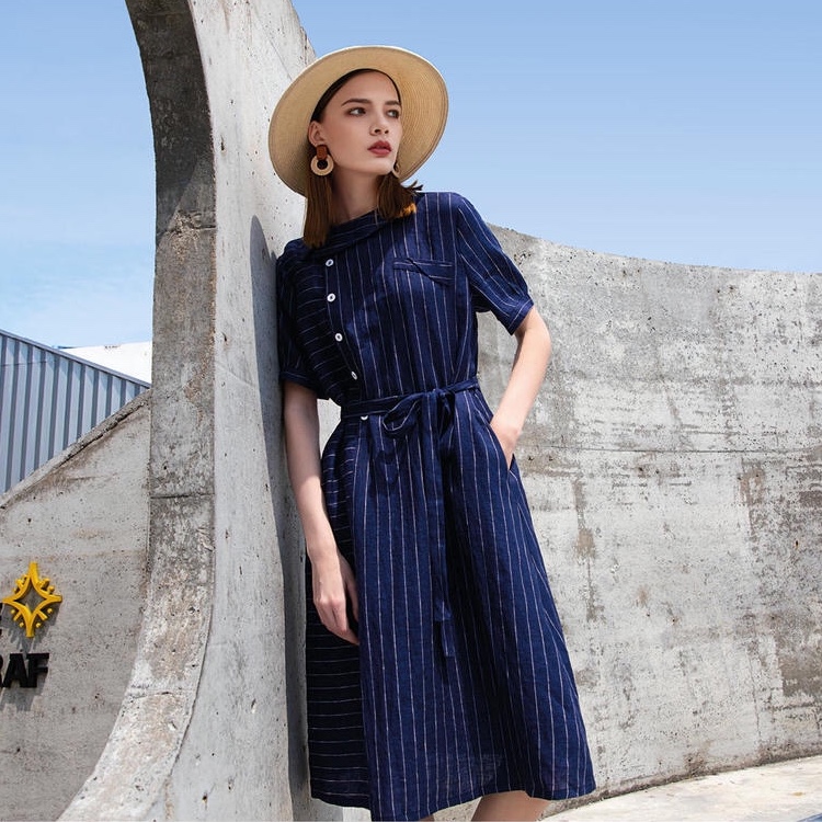 Jimmy Seio 2020 Summer Designer's 100% ramie Fashion Dress