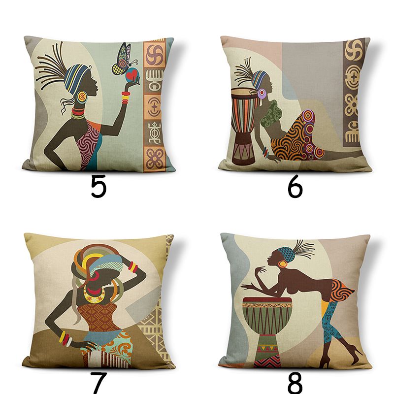 Ancient African Hand Drum Printed Pillow National Style Decoration Sofa Square Polyester Linen Cushion Cover Custom Wholesale Throw Pillow Specification drawing