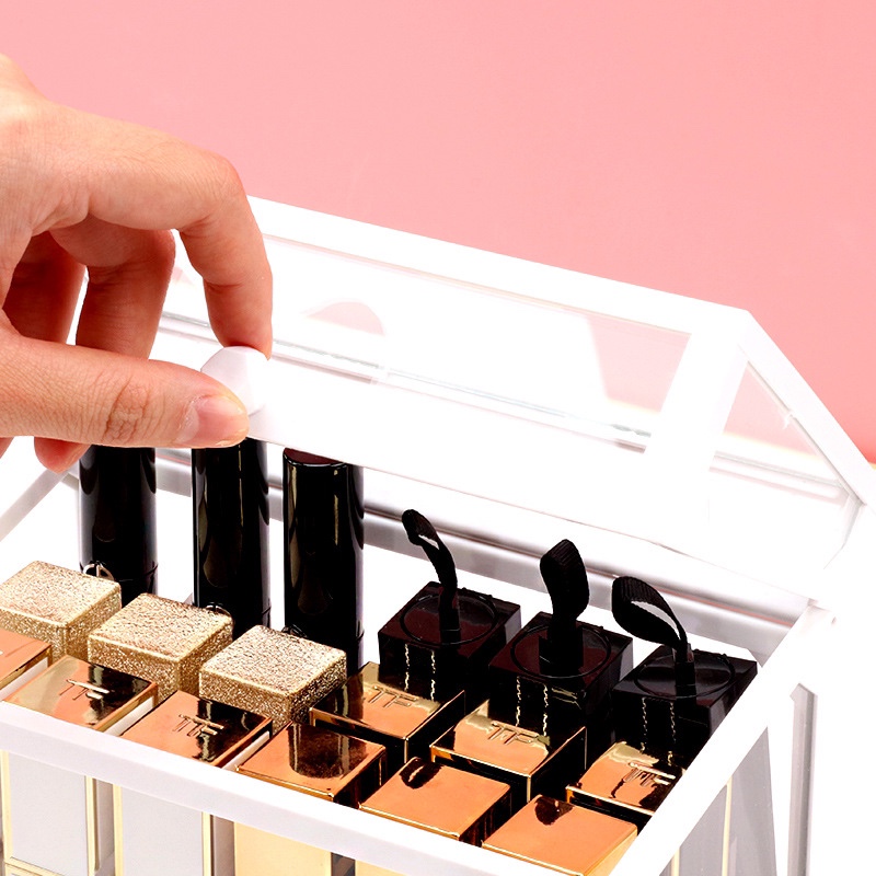 Popular glass lipstick storage box, dust-proof and water-proof desktop transparent cosmetics organization rack, ins lip gloss display rack Specification image