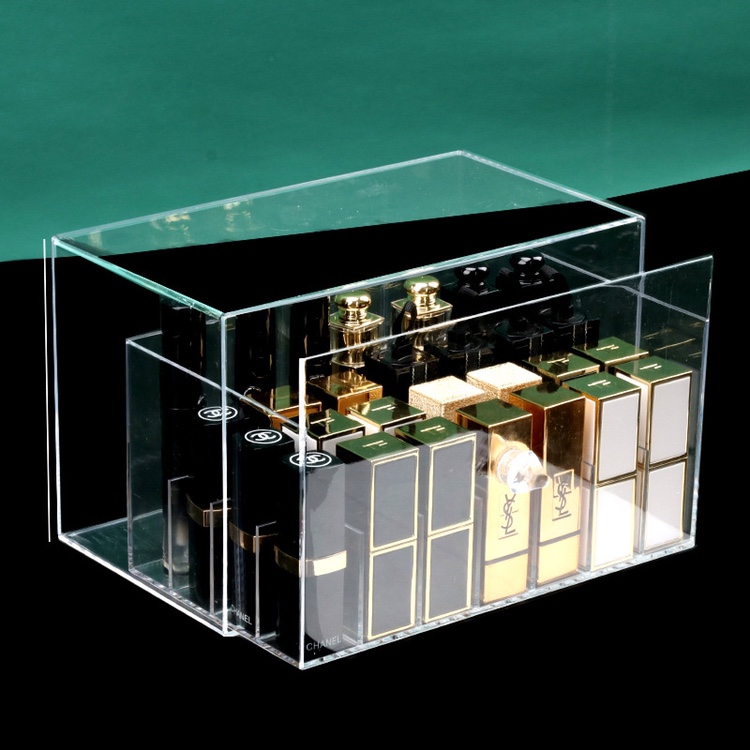 透明口红收纳盒抽屉式收纳架透明防尘 护肤品多功能收纳盒图