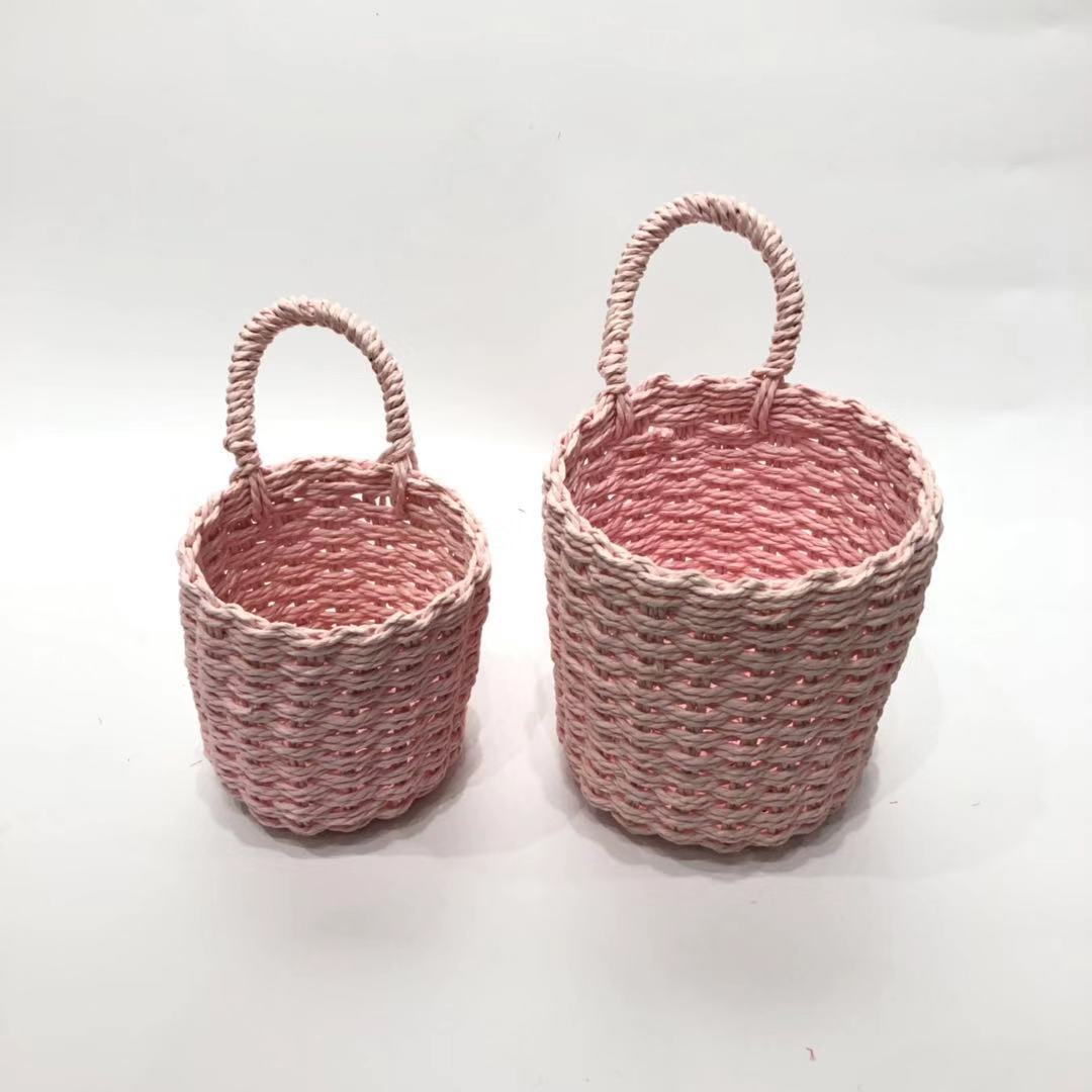 套二纸绳花篮   圆形 带柄