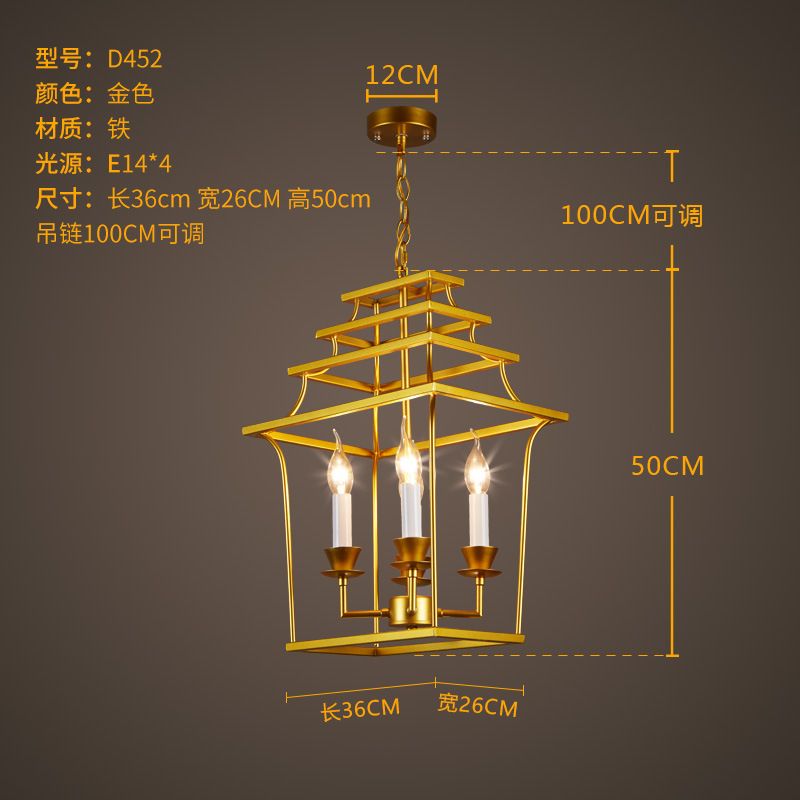 Postmodern golden ironwork birdcage chandelier Nordic Creative Restaurant, bar aisle, bar stairs, four heads of art light