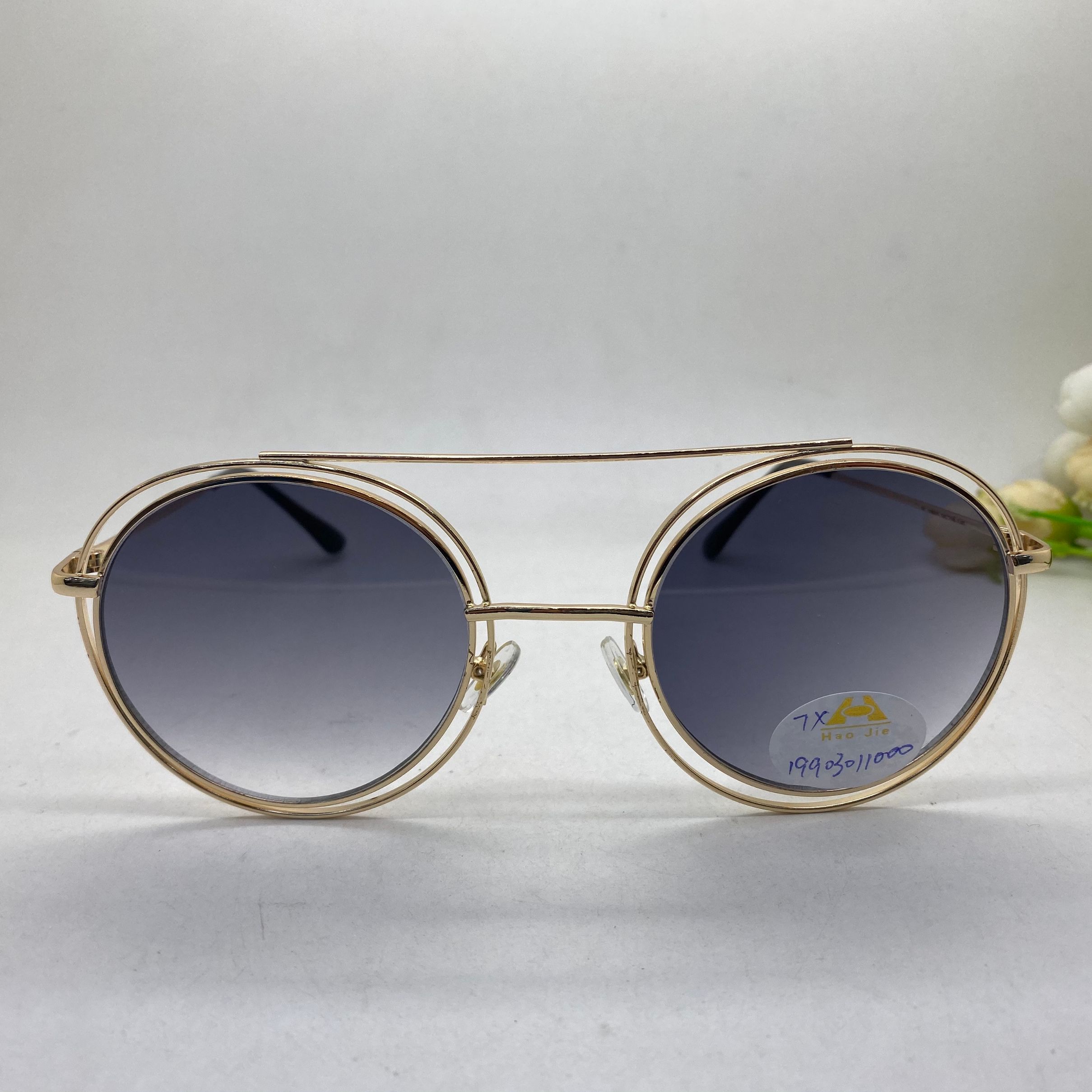 New Korean version of double beam round sunglasses fashion retro sunglasses full figure