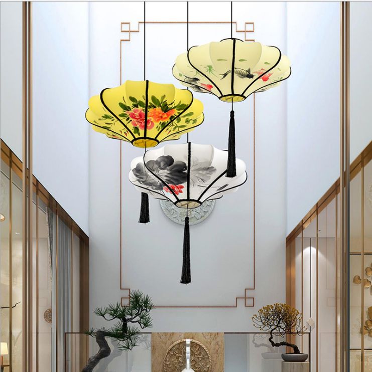 50 Chinese-style antique lanterns, classical hand-painted ink-wash lanterns, fabric decorative chandeliers for hotels, restaurants and tea houses Item Picture