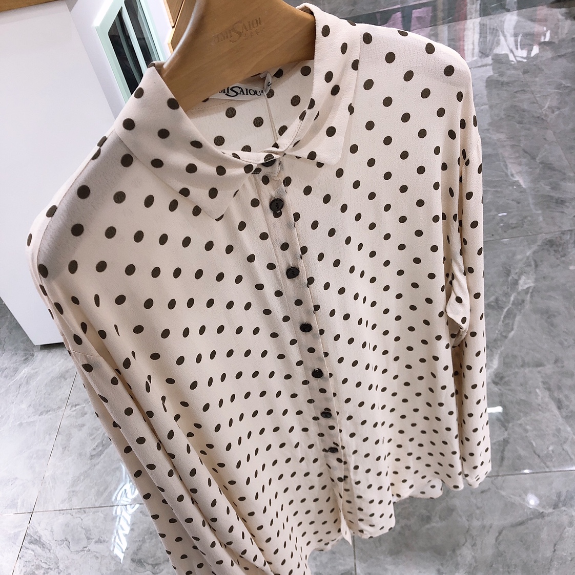 Jimmy Seio 2020 Spring Beige polka dot long-sleeved shirt