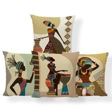 古老非洲手鼓印花枕头民族风装饰沙发方形涤麻靠垫套定制批发抱枕