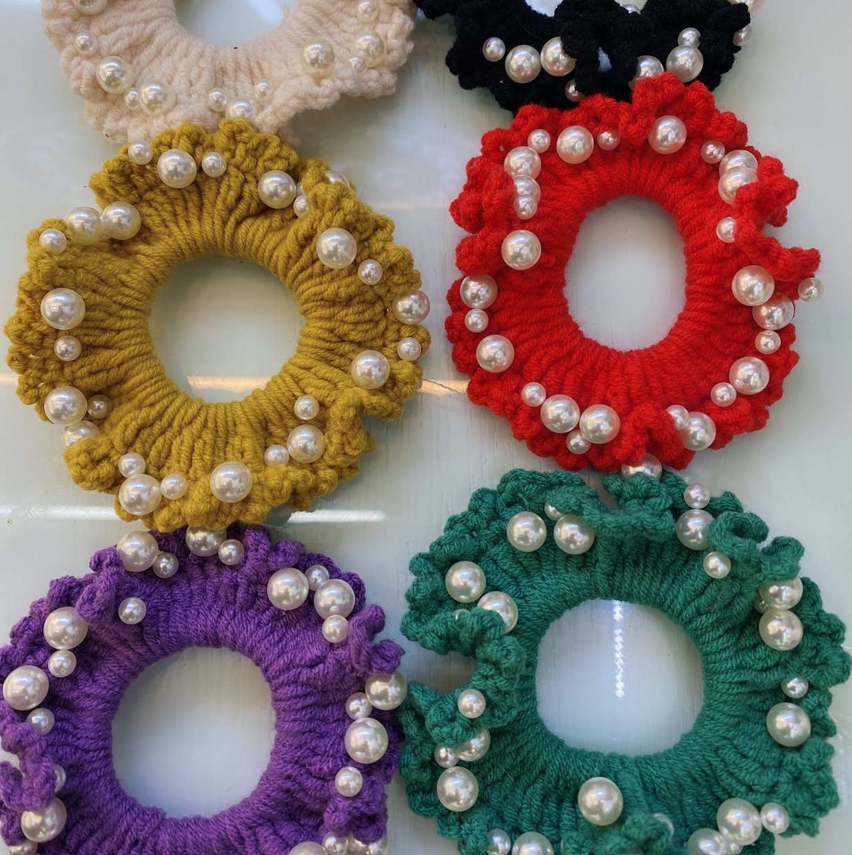 韩版毛线圈皮筋珍珠皮筋