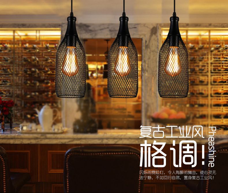 Wire wine bottle, bar, cafe, engineering decorative lamps, European simple restaurant bar chandelier lamps