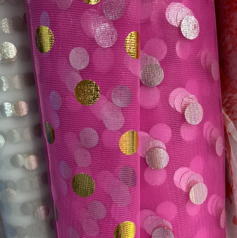 粉色金点锦纶网布布料服装装饰品工艺品丝巾纱巾头饰面料多色可选