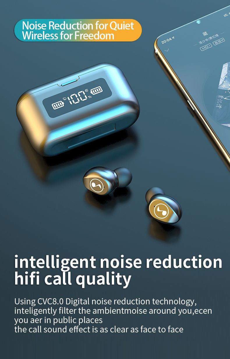 YEXIN 新款F9迷你音符双耳TWS私模5.0触控运动丝印蓝牙耳机详情图4