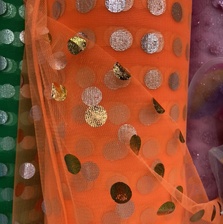 橙色金点锦纶网布布料服装装饰品工艺品丝巾纱巾头饰面料多色可选