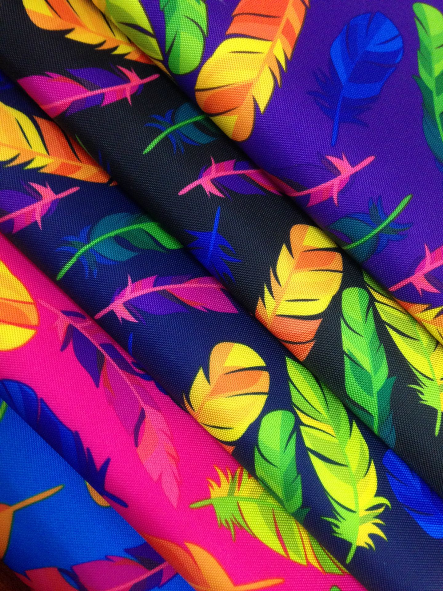 义乌华夏皮革 400D印花 牛津布印花 高弹高密度印花 400D三色羽毛