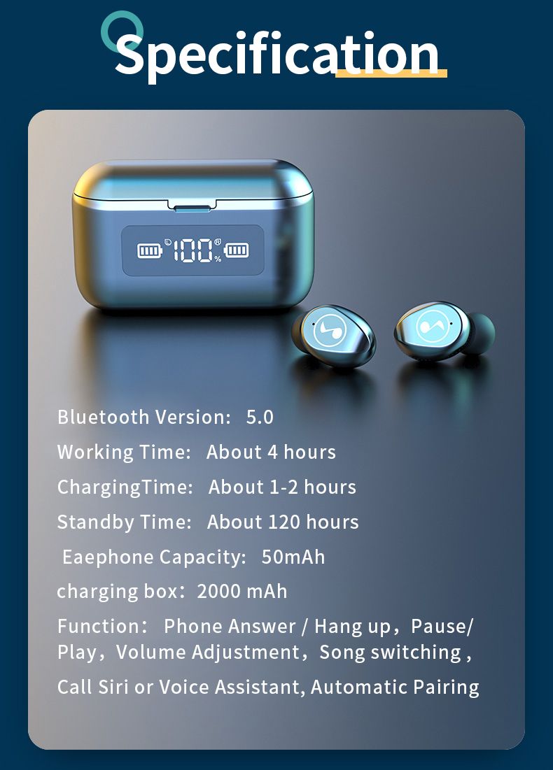 YEXIN 新款F9迷你音符双耳TWS私模5.0触控运动丝印蓝牙耳机详情图14