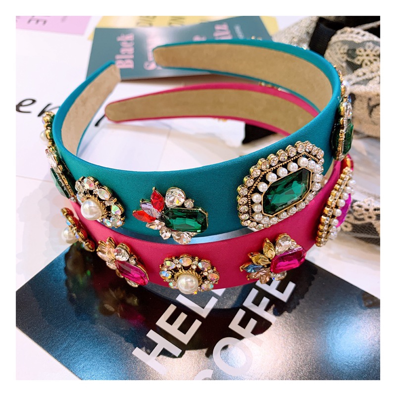 New Wide Headband Women's Gem Hairpin Korea Inlaid Drill Hoops Tidal Hair Adornment Baroque Crystal Headband Net Red Application Scenario