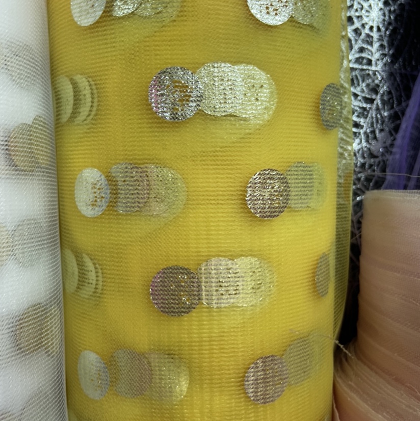 黄色金点锦纶网布布料服装装饰品工艺品丝巾纱巾头饰面料多色可选