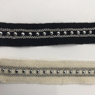 Chain Lace, Riveted Ribbon Hand Nailed Beaded Ribbon Bar Code