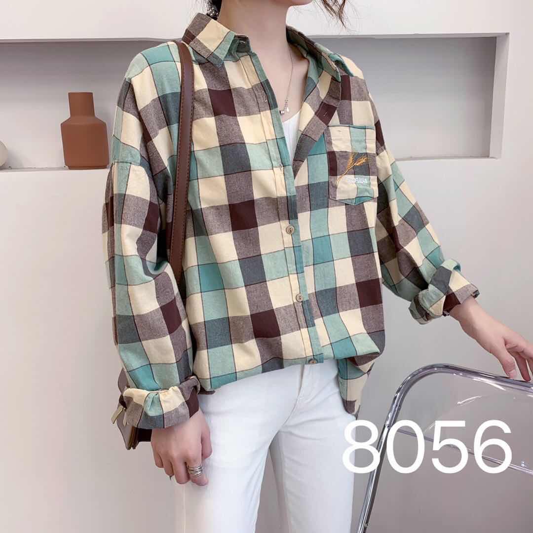 Matching color plaid shirt female autumn new vintage literary loose everything temperament long-sleeved shirt coat female spring and autumn