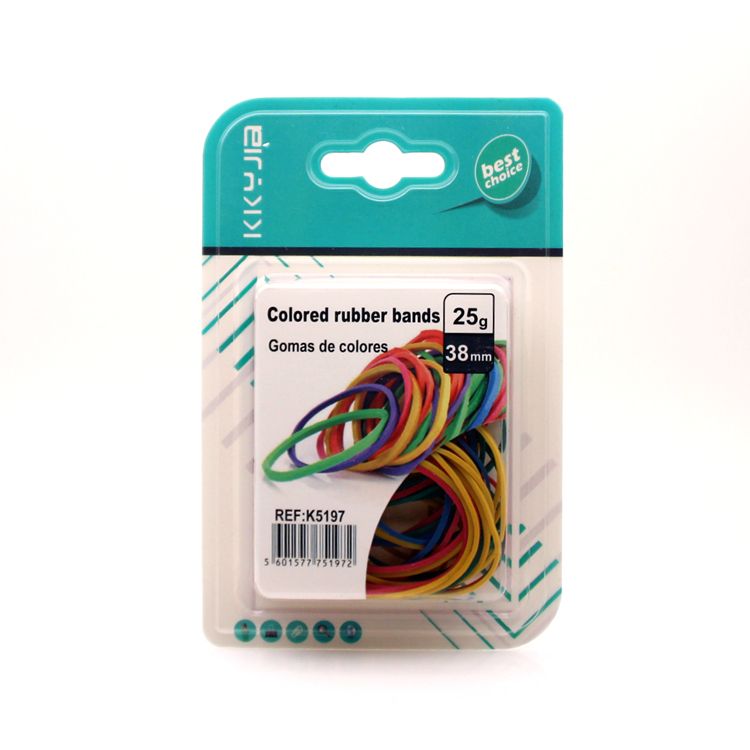 卡卡五金 5197吸卡包装实彩皮圈38mm彩色皮筋欧美超市小包装货源