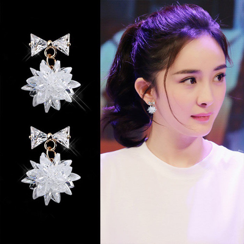耳环女S925银针防过敏冰花耳环耳坠长短款耳线韩版新款百搭耳钉